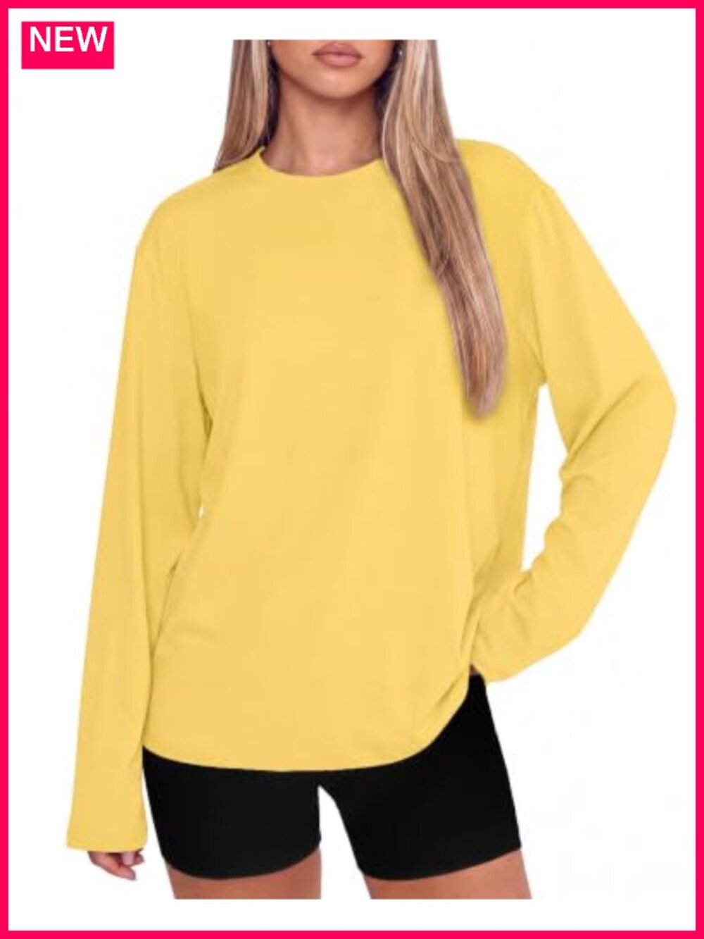 Oversized Long Sleeve Crew Neck T-Shirt Casual Workout Top Soft Stretchy